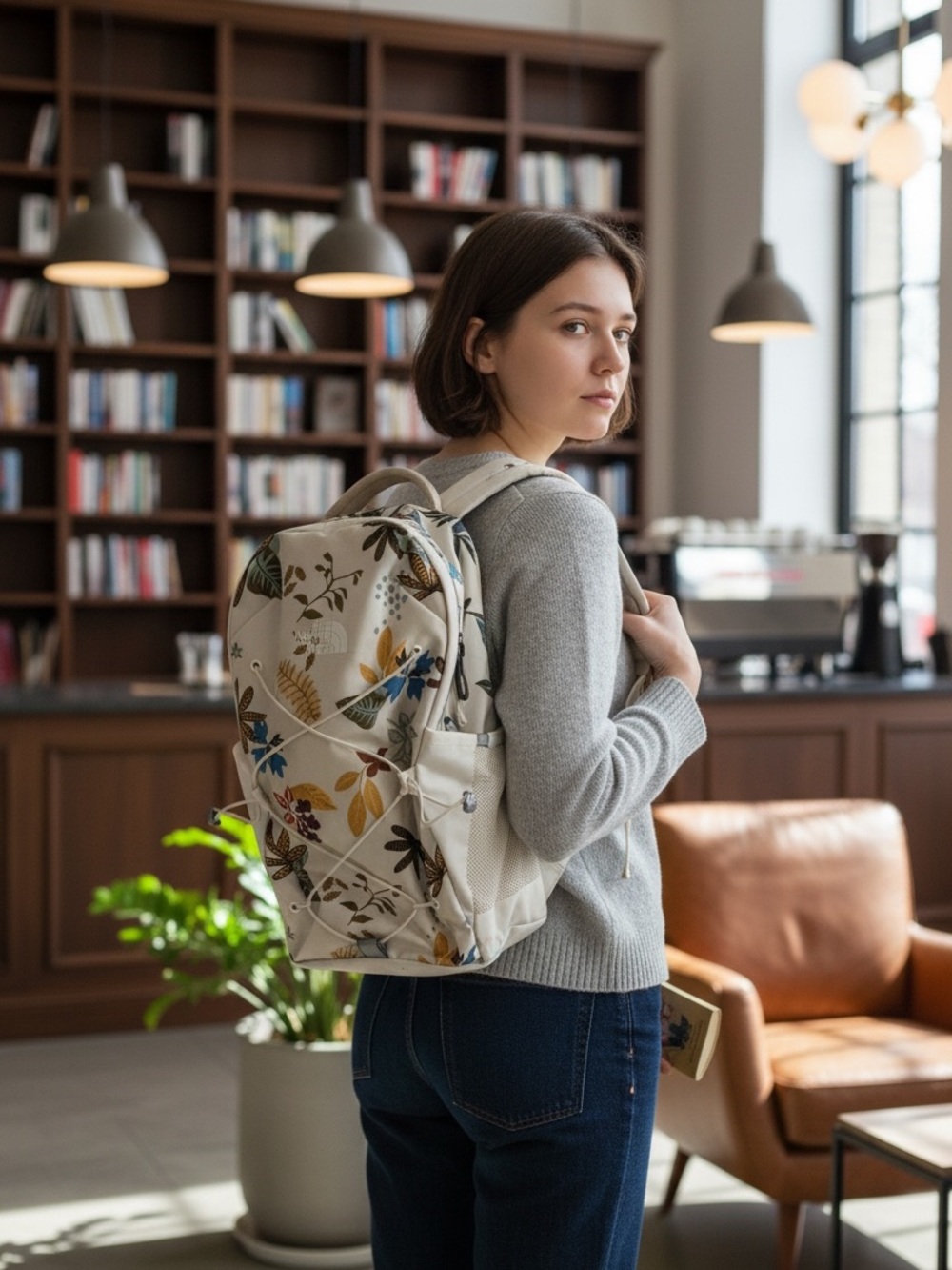 The North Face Women's Jester Backpack Gardenia White Floral Laptop Bookbag - Picture 3 of 9